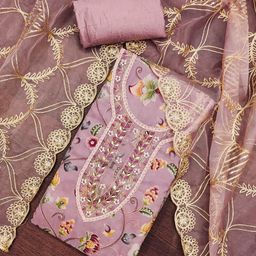 SAINOOR Embroidered Organza Semi-Stitched Dress Material-image-39