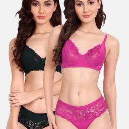 FIMS: Fashion is my Style Pink & Black Lace Work Lingerie Set - Pack Of 2-image-17