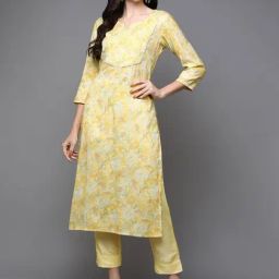Vaamsi Yellow Printed Straight Kurta-image-8