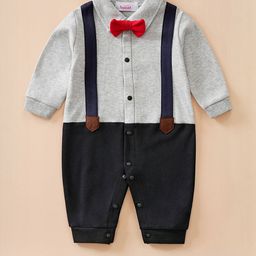 Hopscotch Kids Grey Bow Tie Suspender Romper-picture-1