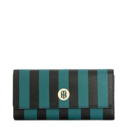 TOMMY HILFIGER Dark Green Nathalie Striped Leather Wallet-19