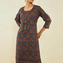 Soch Maroon Poly Cotton Kalamkari Print Straight Kurta-image-45