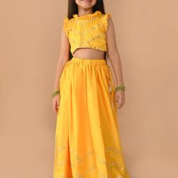 LilPicks Kids Yellow Embellished Lehenga with Choli-image-38