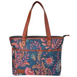 Mona B Amelia Blue Printed Large Laptop Tote Handbag-image-16