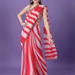 CaniBani White Pure Georgette Sarees-image-22