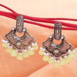 Karatcart Oxidized Light Green Monalisa Stone & Pearl Studded Drop Earrings for Women-22