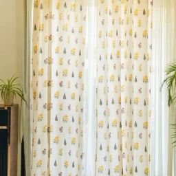 Urban Space Floral Yellow & White Cotton 8 FT Long Door Curtains - Set of 2-45