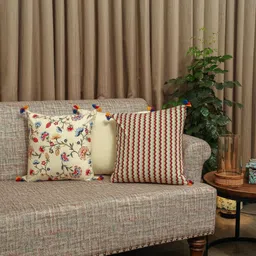 Myntra Elegant Homes Meadow Bloom Off White 3 Pieces Printed Cotton Square Cushion Covers-image-41