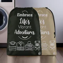 Aura Brown & Black 2 Pieces Printed Foldable Water Resistant Multi-Utility Laundry Bags-48