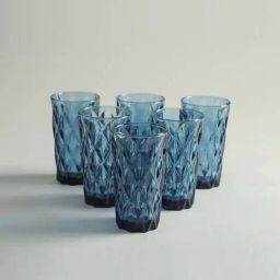 Home4U Riverre Blue & Transparent Glass Long Drink Tumbler (0.33 L) - Set of 6-25