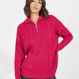 Styli Women Oversized Fit Cable Knit Pullover-57