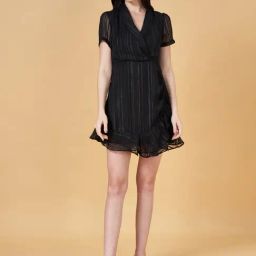 People by Pantaloons Black Striped A-Line Dress-image-74