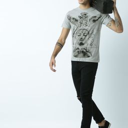 Huetrap Men Grey Printed Round Neck T-shirt-image-82