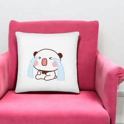 Anikmart White & Blue Printed Square Shaped Pre-Filled Cushion-22