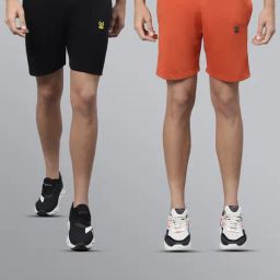 Vimal Jonney Black & Orange Regular Fit Lounge Shorts - Pack of 2-picture-32