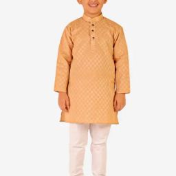 Pro-Ethic Style Developer Kids Light Brown & White Printed Full Sleeves Kurta with Pyjamas-image-82