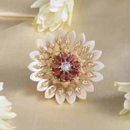 Zaveri Pearls Pink Stones Flower Shape Fusion Wear Finger Ring-ZPFK15377-46