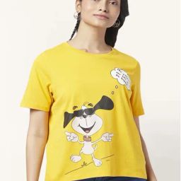 People by Pantaloons Yellow Cotton Graphic Print T-Shirt-picture-47
