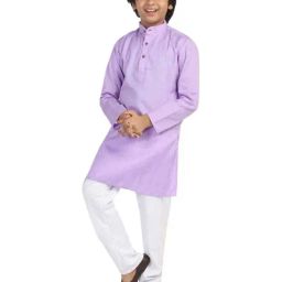 TAHVO Kids Purple & White Slim Fit Full Sleeves Kurta Set-20