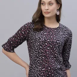 Style Quotient Black & Purple Animal Printed Crepe Top-image-16