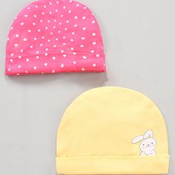 Babyhug 100% Cotton Caps Heart Print Pack of 2 - Pink Yellow-29