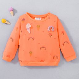 Kookie Kids Cotton Full Sleeves Ice Cream Printed Sweatshirt - Orange-picture-1