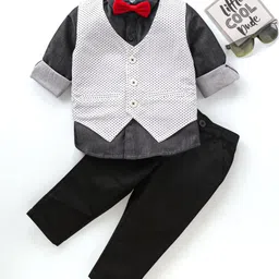 Babyhug Full Sleeves 100% Cotton Waist Coat & Shirt with Stretch Fir Pants - Black-picture-42