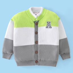 Babyhug 100% Cotton Knit Full Sleeves Front Open Sweater Text Embroidery - Grey & White-image-109