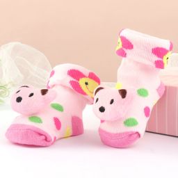 Cute Walk by Babyhug Sock Shoes With Bunny Applique - Dark Pink-image-4