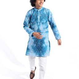 Pine Kids Woven Full Sleeves Floral Embroidered Kurta Pyjama Set - Blue-image-40