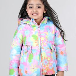 Babyhug Full Sleeve Hooded  Jacket with Floral Print - Multicolour-image-15