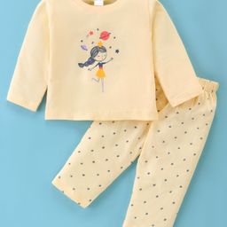 Tango Interlock Knit Full Sleeves Night Suit with Doll & Star  Print - Yellow-image-91