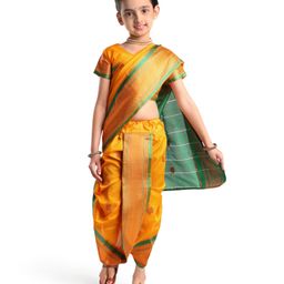 Bhartiya Paridhan Silk Nauvari Saree with Half Sleeves Zari Blouse - Yellow-image-65