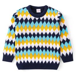 Babyhug Knitted Full Sleeves Pullover Sweater with Chevron Design - Navy Blue-image-90