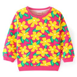Babyhug Cotton Knit Full Sleeves Sweatshirt With Floral Print - Pink-image-68