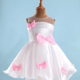 Bluebell Tissue Woven Sleeveless Party Frock With Bow Appliques - Off White-image-21