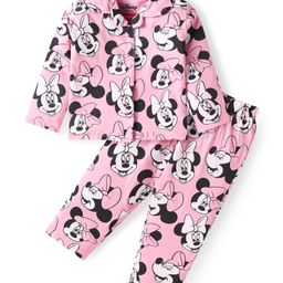 Babyhug Disney Single Jersey Knit Full Sleeves Night Suit with Minnie Mouse Print - Pink-image-92