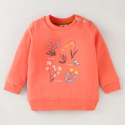 Zero Cotton Knit Full Sleeves Text & Floral Print T-Shirt - Orange-image-89