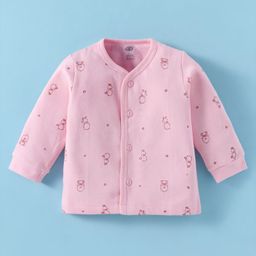Zero Cotton Knit Full Sleeves Front Open Vest with Bear Print - Pink-image-30