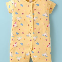 Baby Naturelle & Me Interlock Knit Half Sleeves Romper With Unicorn & Butterfly Print - Yellow-image-69