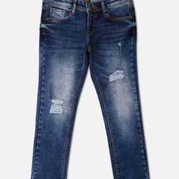 Pepe Jeans Ankle Length Washed Jeans With Distressed Pattern - Light Blue-image-44