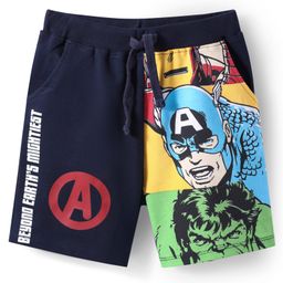 Pine Kids Marvel Terry Knit Knee Length Shorts with Avengers Graphics - Navy Blue-image-74