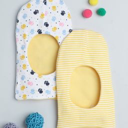 BUMZEE Interlock Knit Reversible Monkey Cap with Stripes & Paw Print Yellow & White Pack Of 2 - Diameter 23.5 cm-picture-15