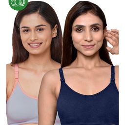 Inner Sense Organic Cotton Pack Of 2 Solid Antimicrobial Soft Feeding Bras - Multi Colour-image-87