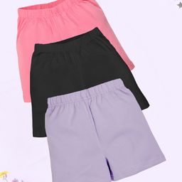 Kiddopanti Cotton Lycra Pack Of 3 Solid Cycling Shorts - Multi Colour-image-86