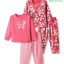 Babyoye 100% Cotton Knit Full Sleeves Co-Ord Night Suits With Floral & Butterfly Print Pack of 2 - Pink-image-67