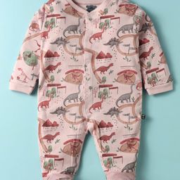 Mini Taurus Interlock Knit Full Sleeves Footed Romper With Dino Print - Light Pink-image-10