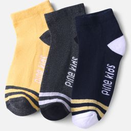Pine Kids Knit Ankle Length Socks with Stripe & Text Design Pack of 3 - Color May Vary-image-88