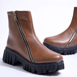 Shoetopia Solid Zipper Closure Boots - Tan-image-98