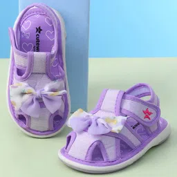 Cute Walk by Babyhug Sandals with Velcro Closure Heart Print & Bow Applique - Purple-picture-27